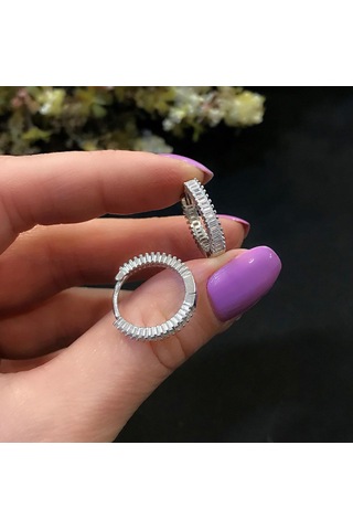 Stela Gümüş Halk Baget Küpe Beyaz