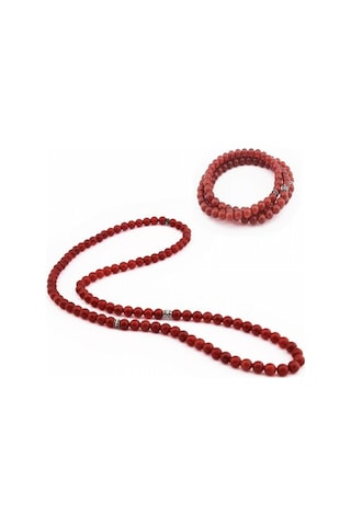 Pigado Kırmızı Akik Taşlı 99'Lu Hem Kolye Hem Bileklik Hem  Tesbih Pembe