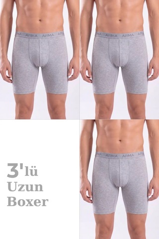 Astrid T Özel Seri Baba Hediyesi Esnek Çamaşır 3'lü Paket Erkek Gri Uzun Paçalı Boxer