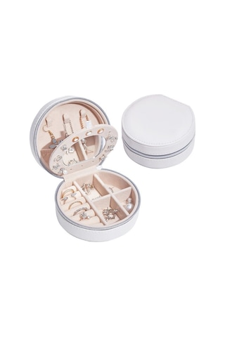 Chavin Beyaz Deri Seyahat Yüzük Küpe Kolye Takı Kutusu St1-69by Beyaz