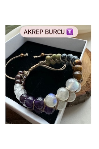 Sertifikalı Akrep Burcu Çift Sıra Makrome Doğal Taş Bileklik Çok Renkli