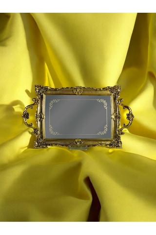 Polyester Dikdörtgen Epoksi Cam Tepsi - Gümüş Gümüş