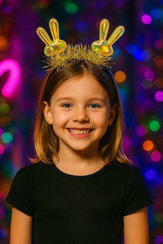 Kpop Korean Style Yılbaşı Yeni Yıl Altın Parlak Tavşan Kulaklı Taç Çocuk Parti Dans Aksesuarı