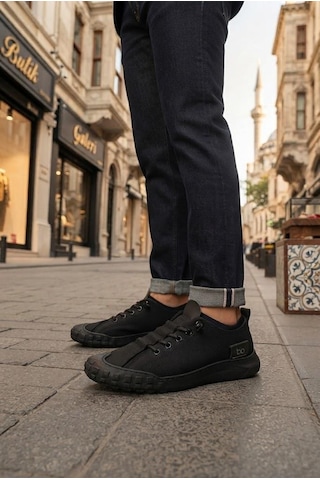 Fort 2065 Bst Rahat Esnek Lastik Bağcıklı Sneaker Erkek Ayakkabı Siyah