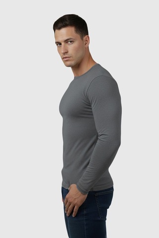 Deepsea Antrasit Dar Kalıp Likralı %90 Pamuk Erkek Sweatshirt Vücuda Oturan İnce Penye Sweat 2300423