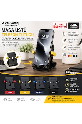 Akgüneş Motogaraj Araç İçi Torpido & Masa Telefon Tutucu 6,3 İnç Uyumlu Abs Masaüstü Telefon Standı Siyah Gri