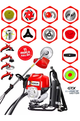 Prowackers German Wx 411 Seri Sırt Tipi Benzinli Ot Çalı Çim Biçme Tırpanı+ 11 Pcs Full Set Hali Yıkamalı