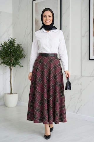 Hb Harma Time Butik Kadın Bordo Desenli Kemerli Etek