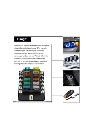 Lemestar 12 Yollu Led Göstergeli Sigorta Kutusu + 10 Adet Sigorta + 10 Sarı Terminal + Sticker 30