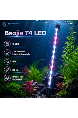 Baojie Akvaryum Işığı - Bitki Işığı - Balık Işığı - Tamamen Su İçinde Kullanılabilir - 12 Led - Pembe Beyaz - 28 Cm - Güçlü Aydınlatma - 4w