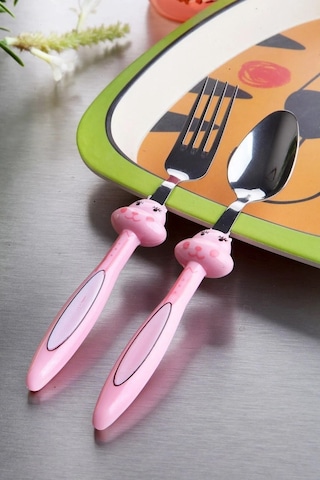 Baby 3 Parça Tavşan Figürlü Çocuk Çatal Kaşık Ve Mama Tabağı Seti Pembe