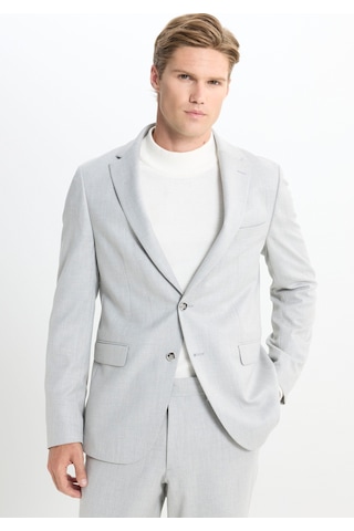 Ac&co Erkek Acık Grı Slim Fit Mono Yaka Çizgili Kapak Cepli Takım Elbise Açık Gri