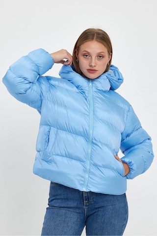 Alisse Kadın Mavi Kapüşonlu Şişme Mont Kaban Mavi