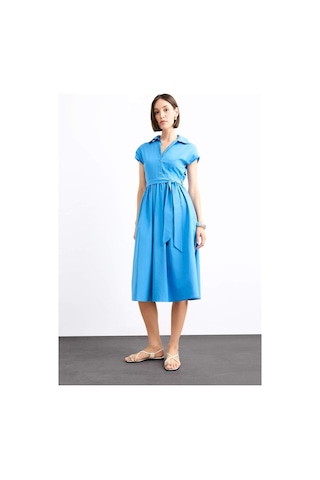 Defacto Terry Cotton Kısa Kollu Kemerli Midi Elbise G0392ax25smbe723 Mavi