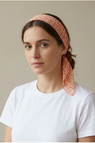 Last İcon Turuncu Krem Çiçek Desenli İnce Şifon Fular Bandana Şal Çok Renkli
