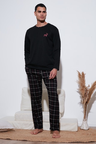 Buratti Pamuklu Regular Fit Bisiklet Yaka Ekoseli Erkek Pijama Takımı 6574001 Siyah