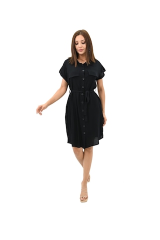 Koza Butik Kadın Gömlek Yaka Kuşak Detaylı Elbise 5240-25 001