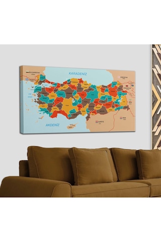 Doğaltercih Türkiye Haritası Kanvas Tablo Sınır Komşulu Eğitici ve Öğretici Dekoratif Tablo 3094