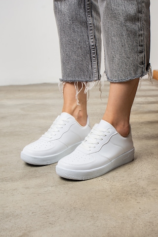 Günlük Unisex Sneaker Bağcıklı Hafif Kalın Tabanlı Spor Ayakkabı 1004 Beyaz