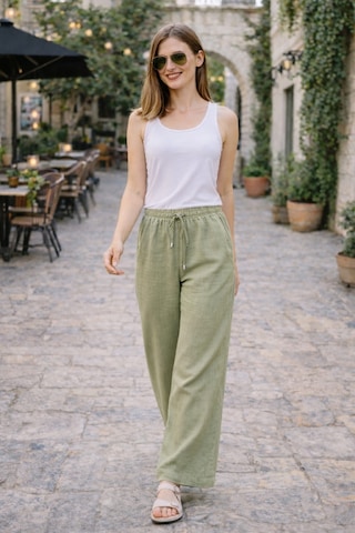 Esra Butik78 Bol Paça Müslin Pantolon Siyah Acı Kahve Açık Yeşil Lastikli Bel Rahat Pantolon