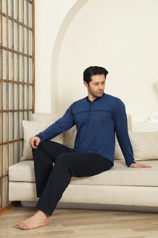 Enisena Erkek %100 Pamuklu Pijama Takımı-robalı Ve 3 Düğmeli-12489 İndigo