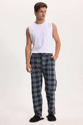 Tudors Erkek Standart Fit Normal Kesim Pamuklu Kareli Beli Bağcıklı Cepli Gri Pijama Altı-51260