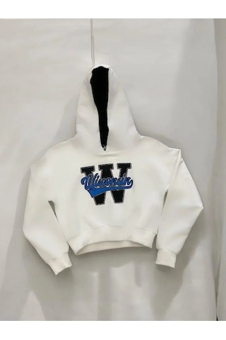 Kız Çocuk Pamuklu W Yazılı Kısa Sweatshirt-14380 Ekru