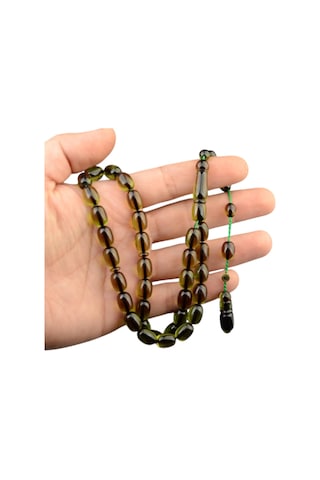 Sistem Püsküllü 11x8mm Kapsül Kesim İmzalı Ateş Kehribar Tesbih Sarı