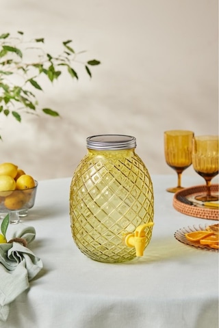 Karaca Melon Musluklu Kapaklı Cam Sebil Damacana Sarı 4650 ml