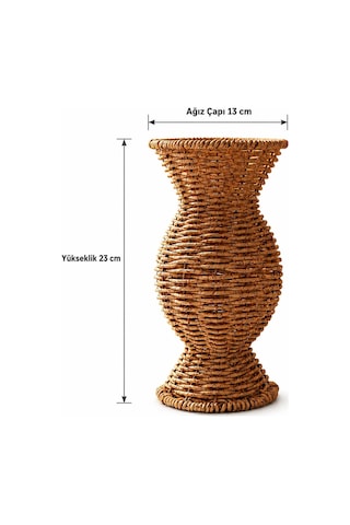 Örgü Rattan Dekoratif Vazo Bohem Hasır Çiçeklik Ve Salon Dekoru Kahverengi