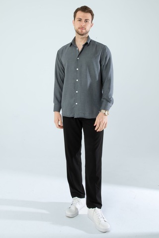 Rahat Kesim Keten Dokulu Gömlek Füme