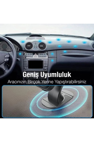 Telefon Tutacağı Manyetik Vantuzlu Ultra Güçlü Mıknatıslı Araç İçi Torpido Üstü Tel Tutucu Üniversal Siyah Siyah