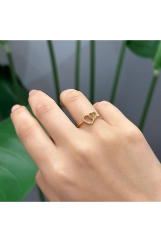 14k Altın İkili Kalp Yüzük