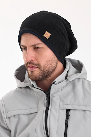 Erkek Siyah Polar Dış, Kahve Pamuklu Iç Kısım, Çift Renk Çift Katmanlı Katlanabilir Yumuşak Bere - Standart / Siyah-lacivert Siyah-lacivert