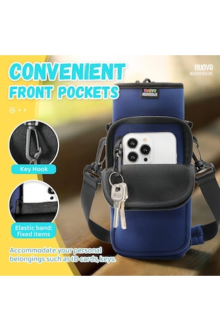 Nuovoware Su Şişesi Taşıyıcı Çanta, 25 Oz/32 Oz Şişe Kese Tutucusu, Ayarlanabilir Omuz El Kayışı 2 Cep Askı Neopren Sleeve Spor Su Şişesi Aksesuarlar Yürüyüş İçin Kamp Büyük Koyu Mavi Yürüyüş İçin Koyu Mavi