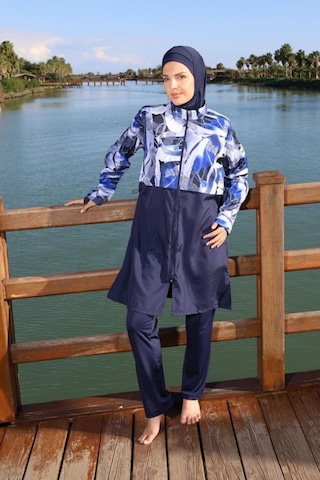 Estiva 26977 Lacivert Blue Motion Tam Kapalı Croplu Pantolonlu Tesettür Mayo