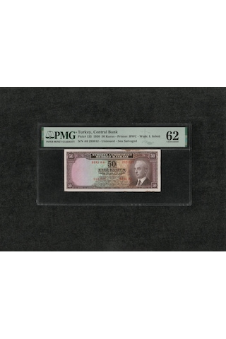 Pmg 62 Unc Çil İnönü Batan Gemi 50 Kuruş P 133 1930 S/n A6 293012/13 2. Ems Seri Takipli