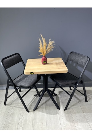 Mercan Safir 2 Kişilik Kare Mutfak Yemek Masası Takımı 2+1 Keten Gri 60 Cm Safir Gri 2'li