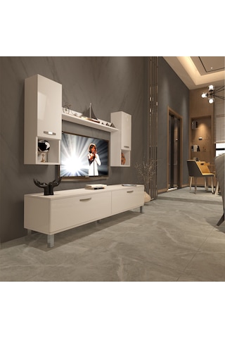 Decoraktiv Eko 5da Mdf Std Krom Ayaklı Tv Ünitesi Tv Sehpası Beyaz