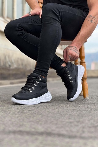 Wagoon Wg035 Siyah Cilt Yüksek Taban Yarım Bilek Bot Siyah