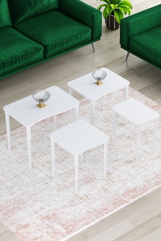 Canisa Concept Kuğu Serisi Mdf 1.sınıf 4lü Zigon Sehpa Takımı, Gürgen Ayaklar Beyaz - Beyaz