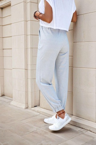 Gri Yüksek Bel, Paçası Lastikli, Spor Jogger Pantolon Gri