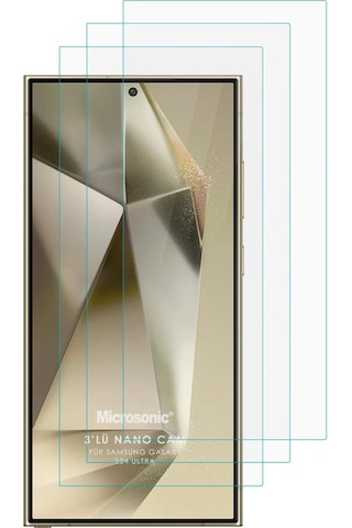 Ayrex Samsung Galaxy S24 Ultra Screen Protector Nano Glass Cam Ekran Koruyucu 3 Lü Paket Galaxy S24 Ultra İle Uyumlu
