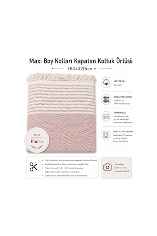 Pamuklu Kaymaz Hasır Dokuma Maxi Boy Kolları Örten Koltuk Örtüsü 180x310 - Pudra