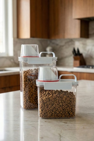 2'li Sızdırmaz Kedi Köpek Mama Saklama Kabı 1100 Ml Ve 1800 Ml