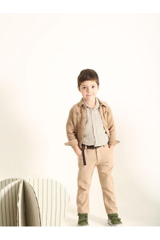 Nanica Kids Erkek Çocuk Pamuklu Cepli Düğmeli Ceket-15731 Kahverengi