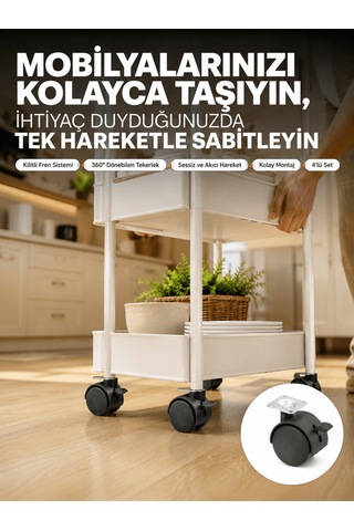4 Lü Kilitli Tekerlek Ayak 4 Cm Sessiz Ve Dayanıklı - Uczzzkilitli4cmayak-7 Ahşap - Altın