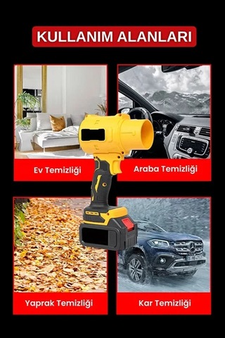 21v Kablosuz Hava Üfleyici 32.000rpm Turbo Fan, 12.000mah Batarya, Bahçe &amp Araç Kurutma / Sarı