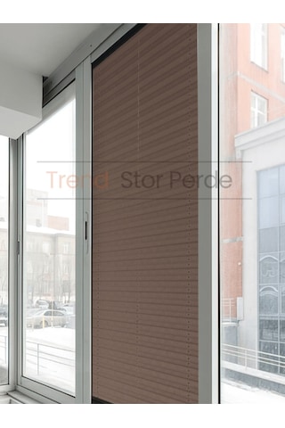 Kahve Plise Katlanır Cam Balkon Perdesi - Ofis Perdesi - Salon Perdesi - 042 Kahve
