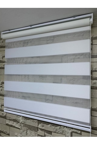 Beyaz Renk Mini Plise Desenli Zebra Stor Perde Tüm Ölçülerde (481204640)